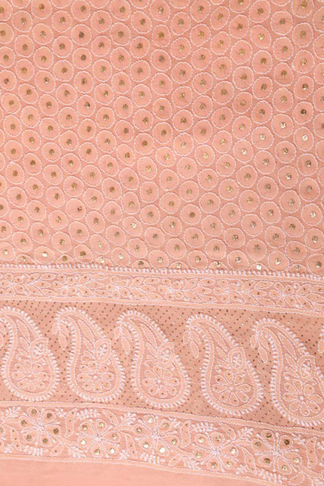 Ada Hand Embroidered Peach Pure Georgette Lucknowi Chikankari Dupatta With Muqaish Work A574883
