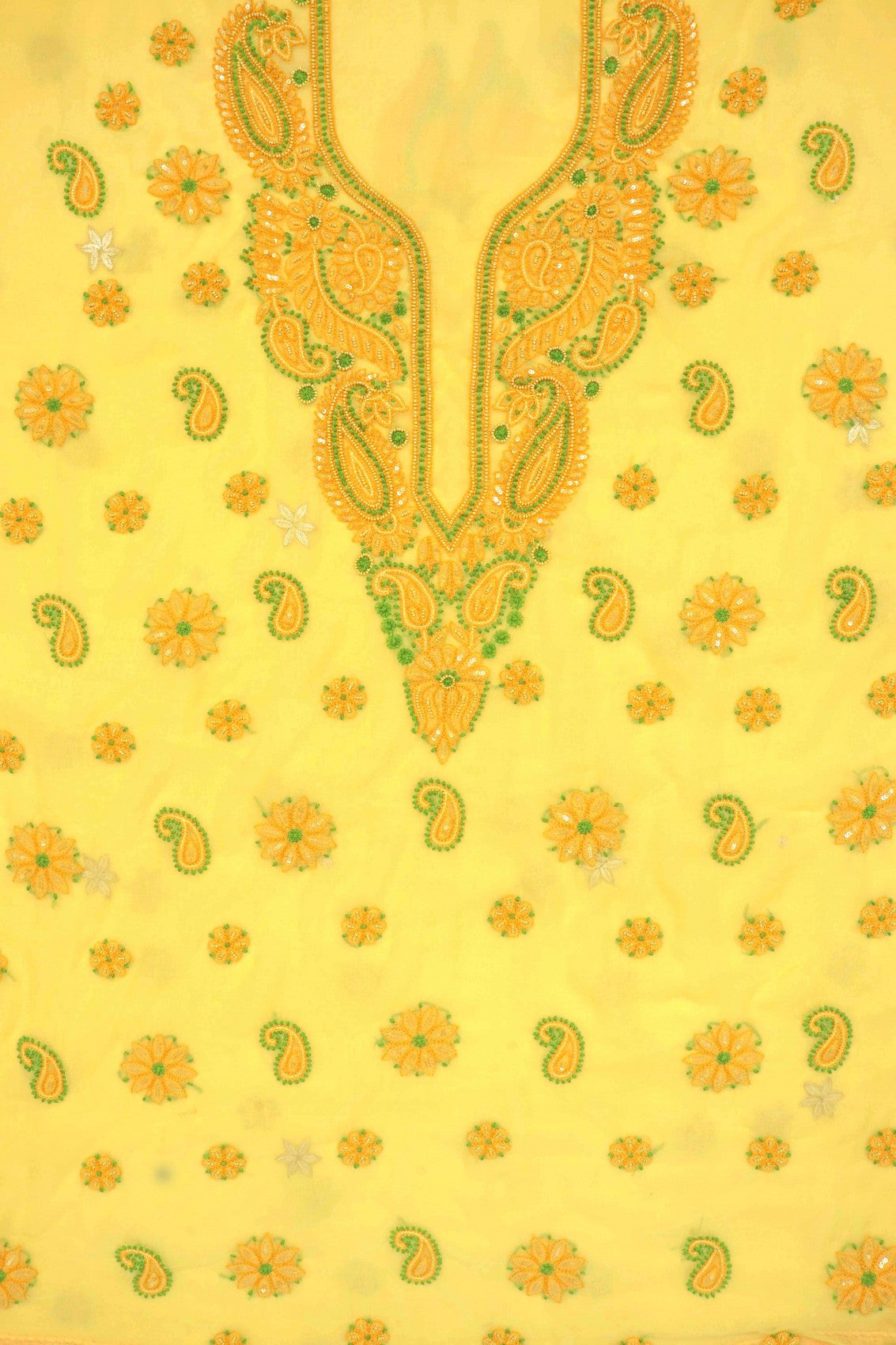 Ada Hand Embroidered Yellow Georgette Lucknowi Chikankari Unstitched Suit Piece With Pearl Work 01A41449