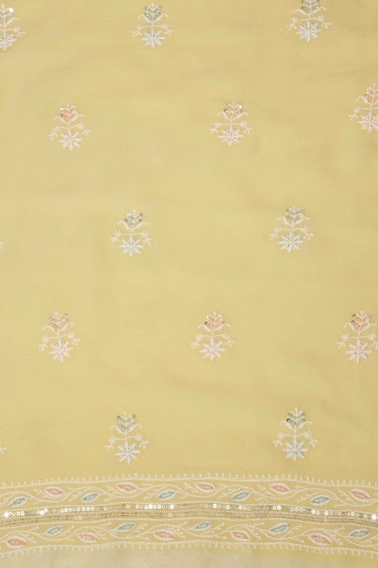Ada Hand Embroidered Cream Pure Georgette Lucknowi Chikan Unstitched Kurta Dupatta Set With Pearl & Sequinned Work-A610884