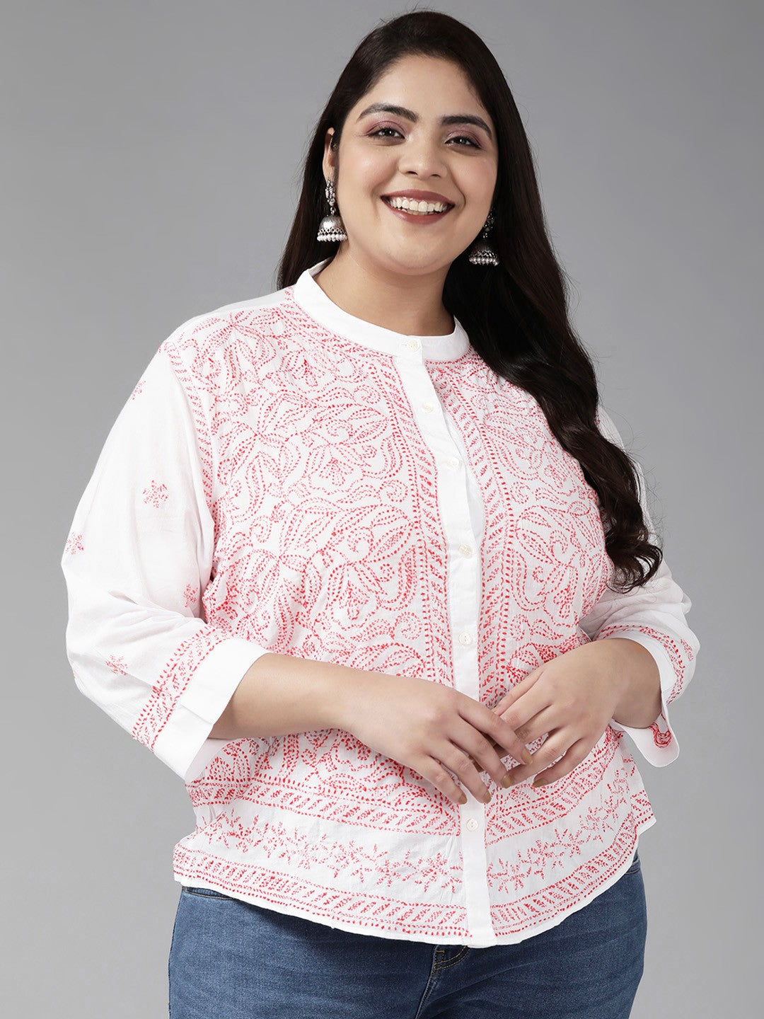 Ada Hand Embroidered White Cotton Lucknowi Chikankari Shirt A911245