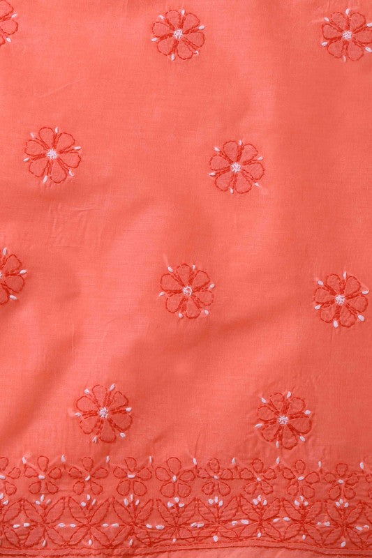 Ada Hand Embroidered Peach Cotton Lucknowi Chikan Unstitched Suit Piece–A100191