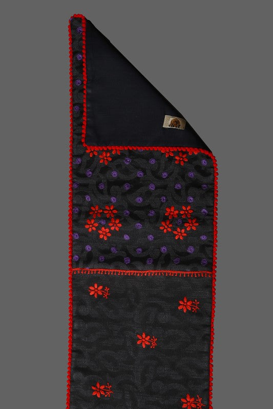 Ada Hand Embroidered Black Chanderi Lucknowi Chikankari Dining Table Runner Set 01A147200