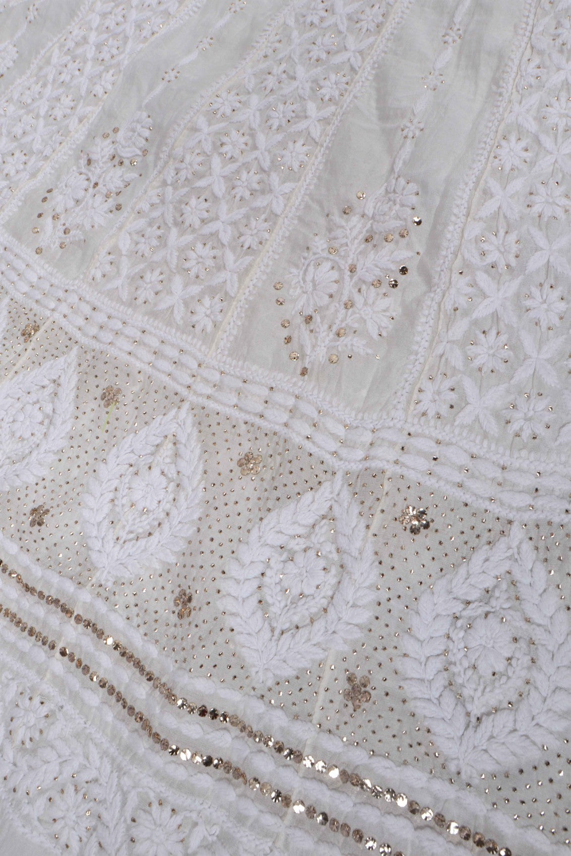 Ada Hand Embroidered Off White Chanderi Lucknowi Chikankari Semi-Stitched Anarkali Kurta Piece With Muqaish Work 01A223577
