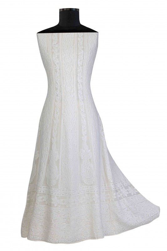 Ada Hand Embroidered Ivory Pure Georgette Semi-stitched Anarkali Kurta Dupatta-A607879