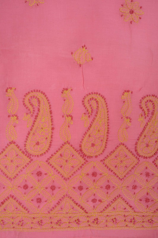 Ada Hand Embroidered Coral Pink Cotton Lucknowi Chikan Unstitched Suit Piece A609845