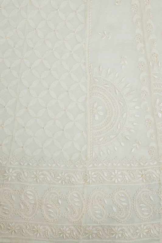 Ada Hand Embroidered Cream Net Semi-stitched Anarkali Kurta Dupatta-A628790