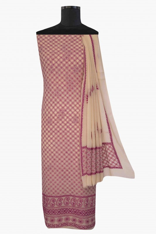 Ada Hand Embroidered Fawn Pure Georgette Lucknowi Chikankari Unstitched Kurta Dupatta Set A460752