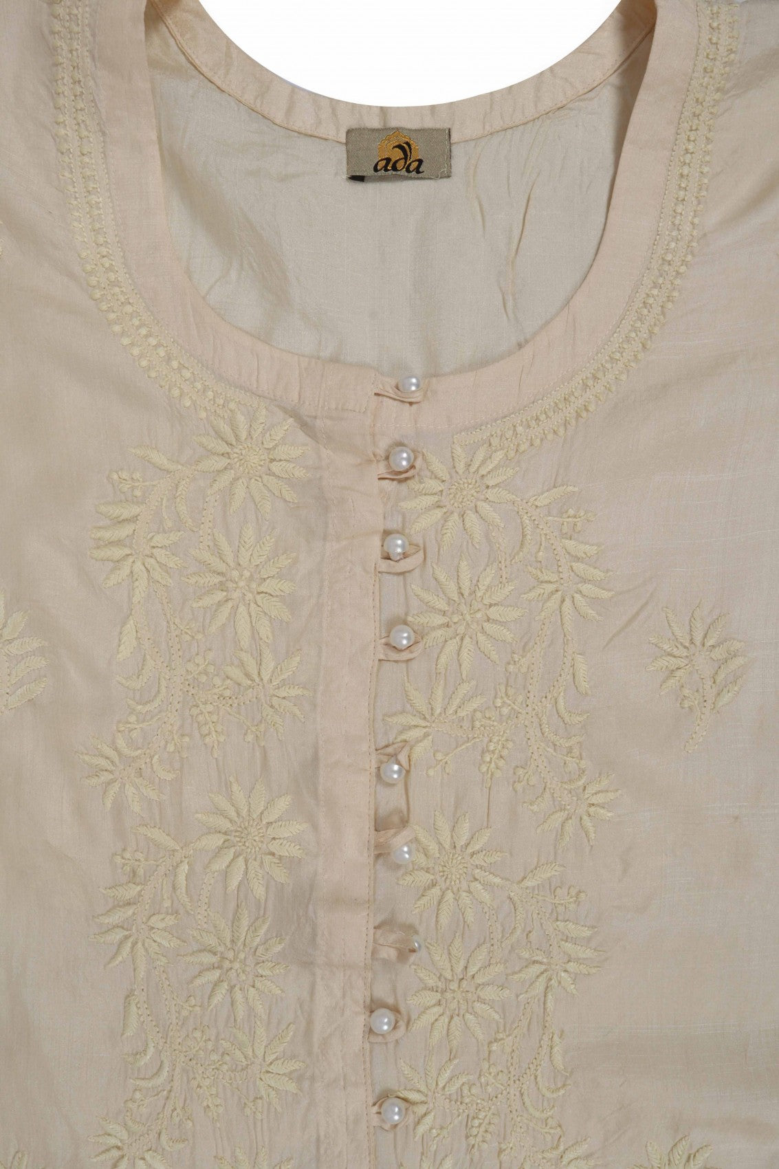 Ada Hand Embroidered Light fawn Silk Lucknow Chikankari Kurta Piece A555325