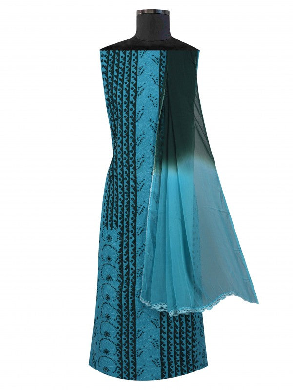 Ada Hand Embroidered Teal Blue Cotton Lucknowi Chikankari Unstitched Suit Piece 01A215219