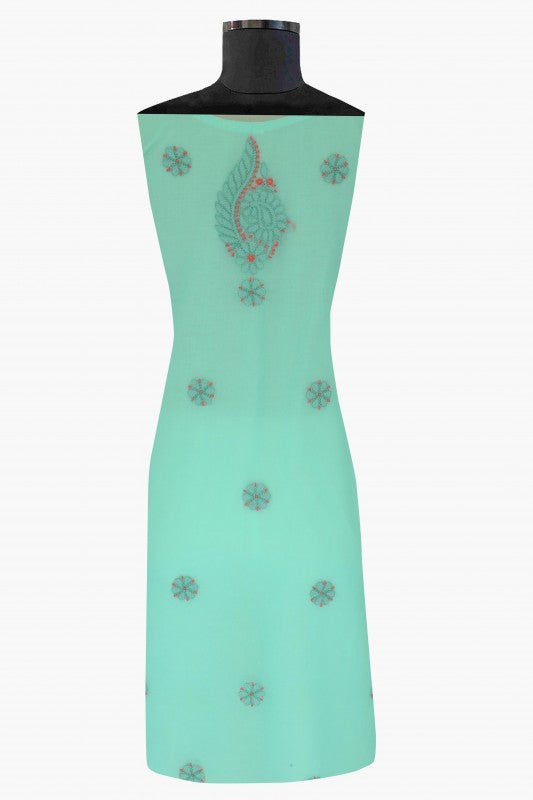 Ada Hand Embroidered Sea Green Georgette Lucknowi Chikan Unstitched Suit Piece A211186