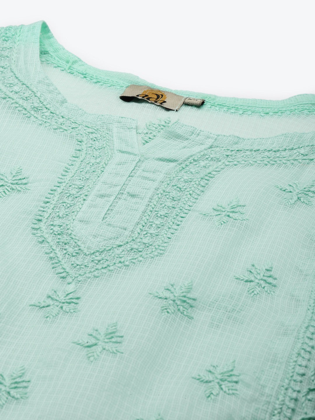 Ada Hand Embroidered Sea Green Kota Lucknow Chikan Kurti With Slip-A911157