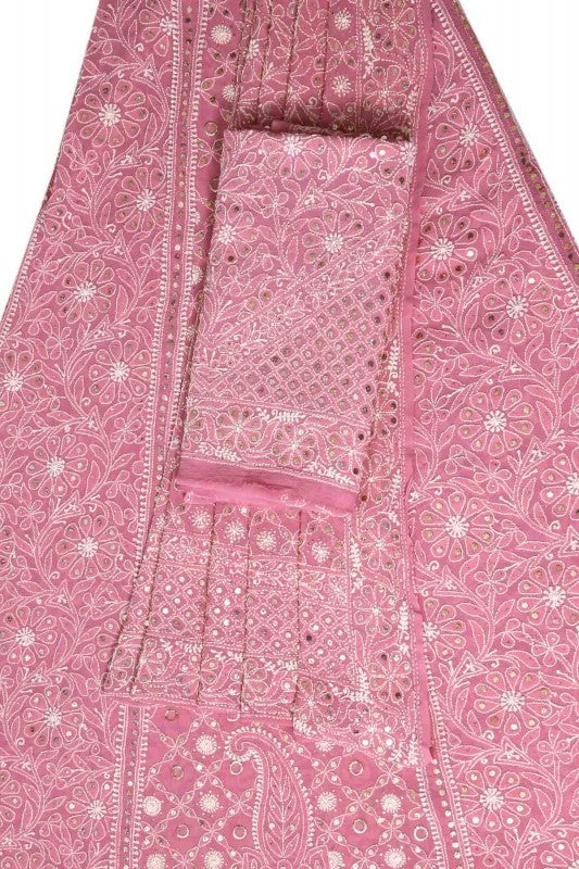 Ada Hand Embroidered Dusty Pink Pure Georgette Lucknowi Chikankari Lehenga Set With Muqaish Work A620113