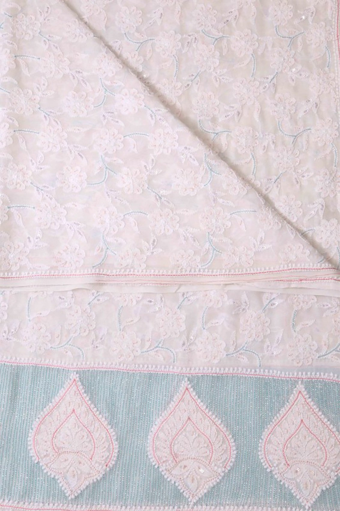 Ada Hand Embroidered White Georgette Lucknowi Chikankari Dupatta With Sequinned Work 01A6380