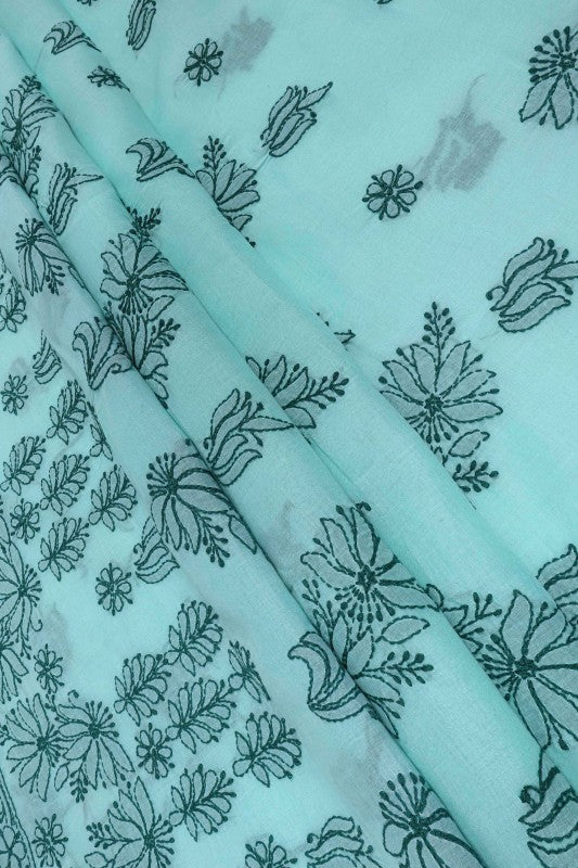 Ada Hand Embroidered Sea Green Cotton Lucknowi Chikan Unstitched Suit Piece A347806