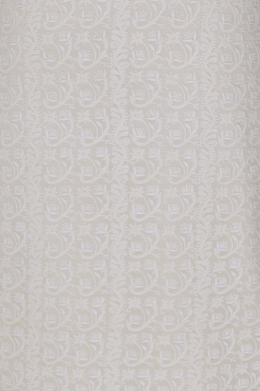 Ada Hand Embroidered White Pure Georgette Lucknowi Chikan Unstitched Kurta Dupatta Set A449761