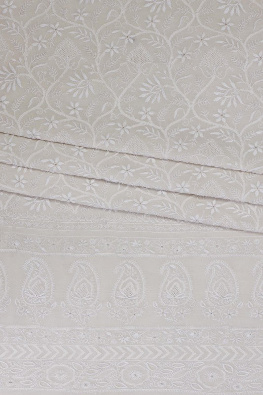Ada Hand Embroidered White Pure Georgette Lucknowi Chikan Unstitched Kurta Dupatta Set- A511809
