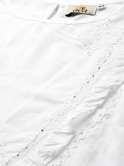 Ada Hand Embroidered White Cotton Lucknowi Chikankari Top A100135
