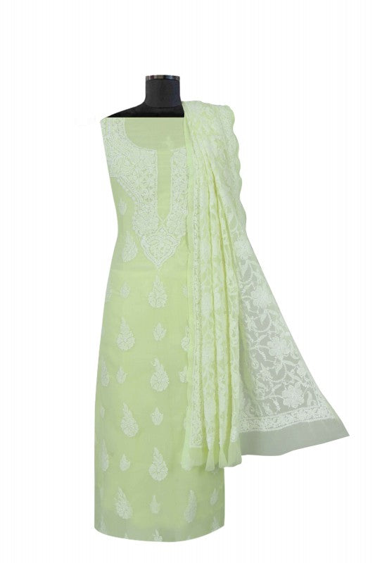Ada Hand Embroidered Lemon Georgette Lucknowi Chikankari Unstitched Suit Piece 01A169419