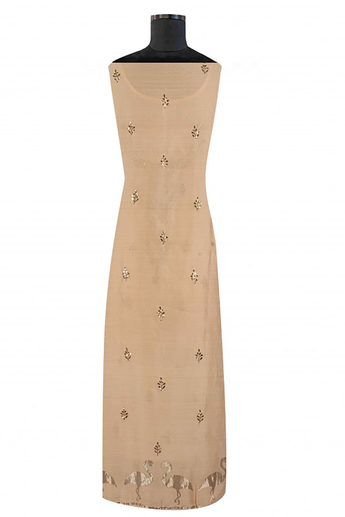 Ada Hand Embroidered Fawn Chanderi Lucknowi Chikankari Unstitched Suit Piece With Gota Patti Work A507952