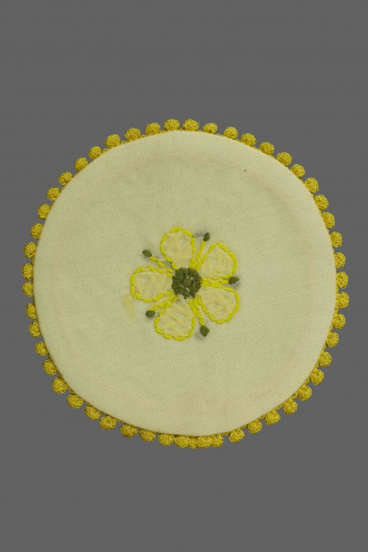 Ada Hand Embroidered Yellow Cotton Lucknowi Chikankari Table Coaster A611636