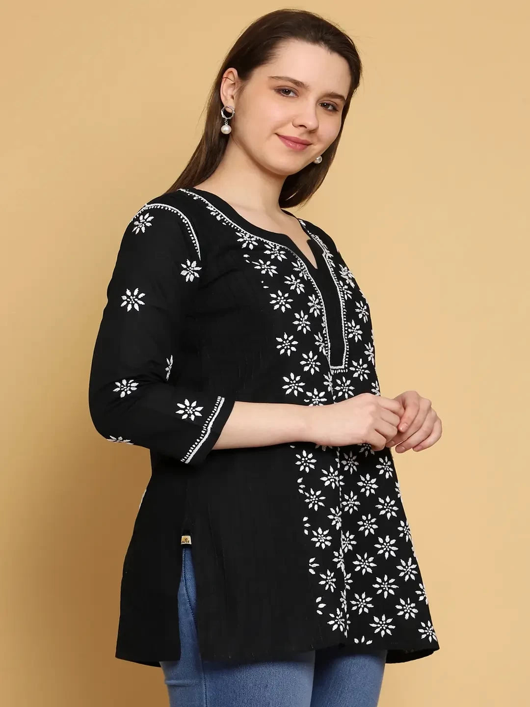 Ada Hand Embroidered Black Cotton Lucknowi Chikankari Straight Kurti A911286