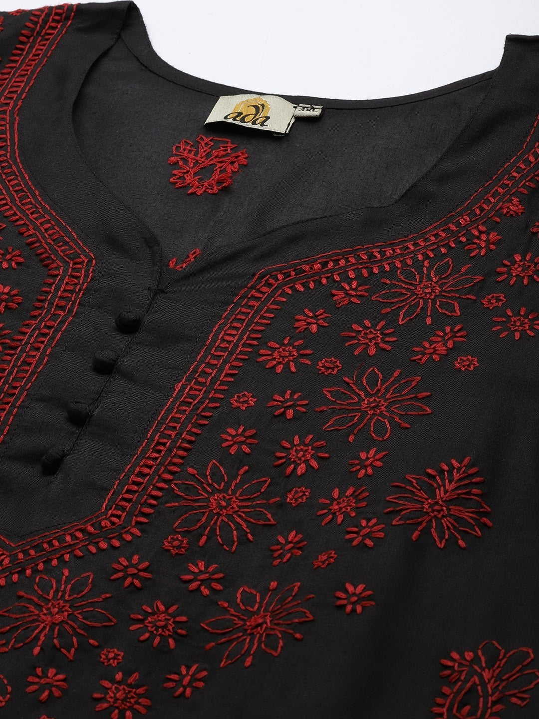 Ada Hand Embroidered Black Cotton Lucknowi Chikankari Straight Kurta A100407