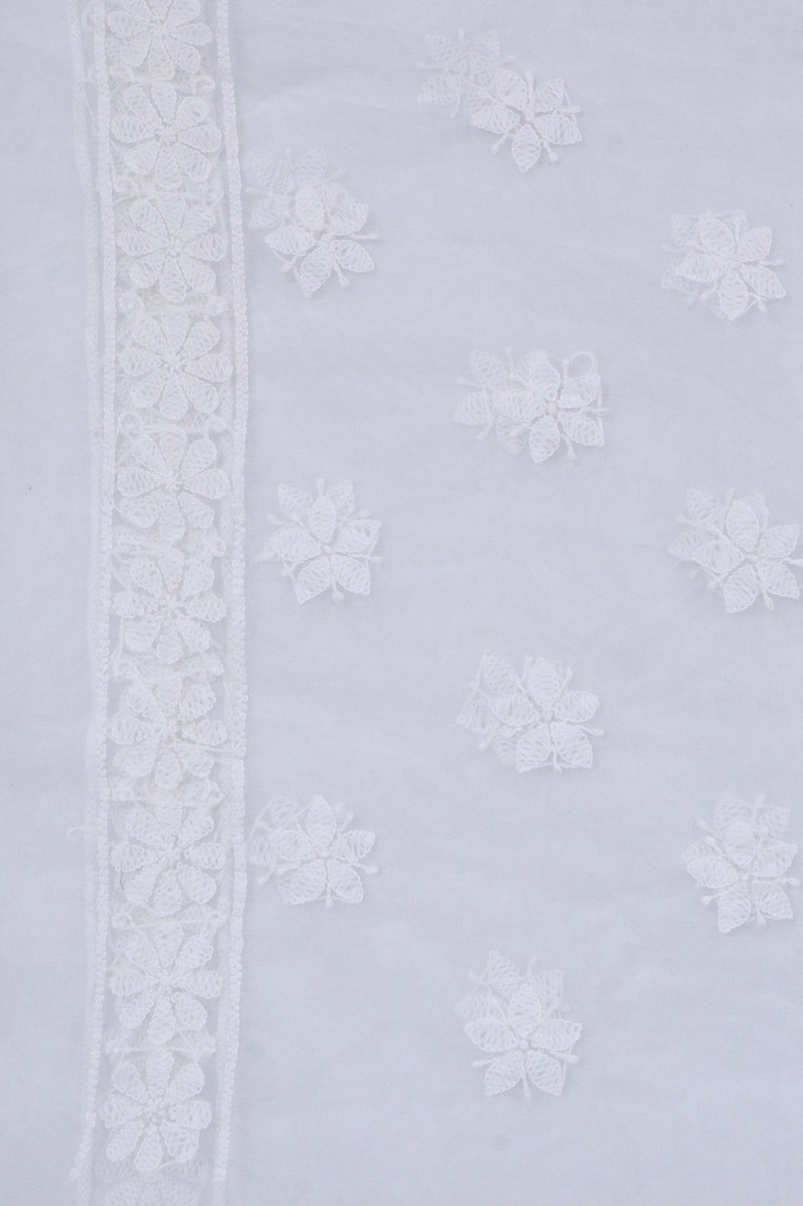 Ada Hand Embroidered White Organza Lucknowi Chikankari Saree With Blouse 01A274143