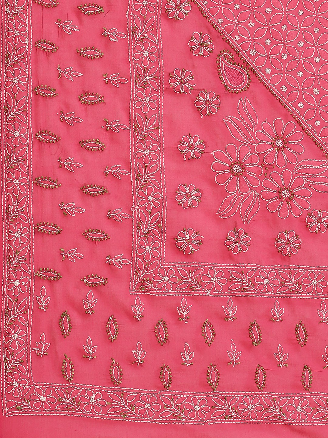 Ada Hand Embroidered Magenta Cotton Lucknow Chikan Saree With Blouse-A311206