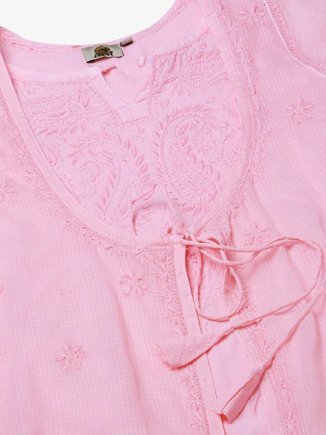 Ada Hand Embroidered Pink Kota Lucknow Chikankari Kurta with Trouser Set A811144