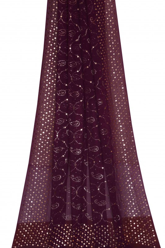 Ada Hand Embroidered Wine Pure Georgette Lucknowi Chikankari Dupatta with Muqaish Work- A580370
