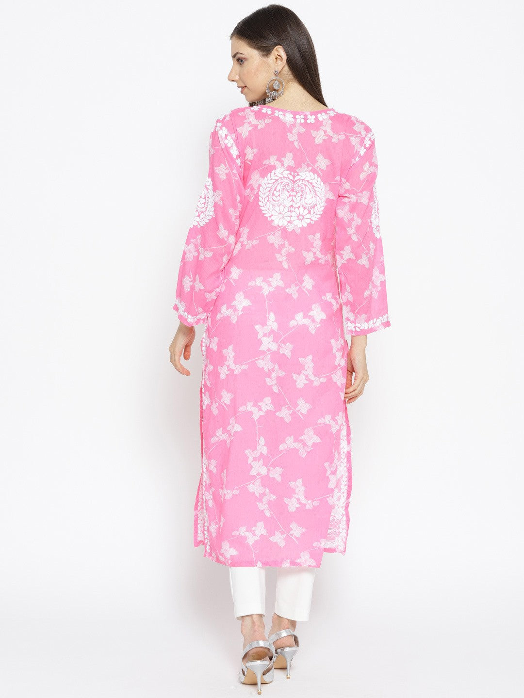 Ada Hand Embroidered Pink Cotton Lucknowi Chikankari Straight Kurta A100109