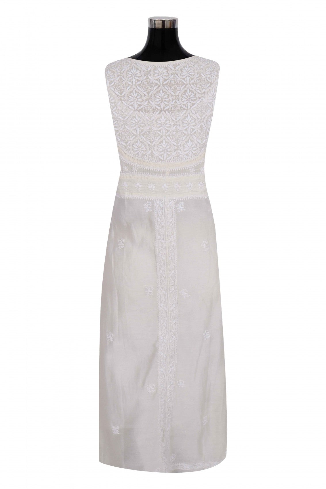 Ada Hand Embroidered White Chanderi Lucknowi Chikankari Semi-stitched Kurta Dupatta Set 01A240784