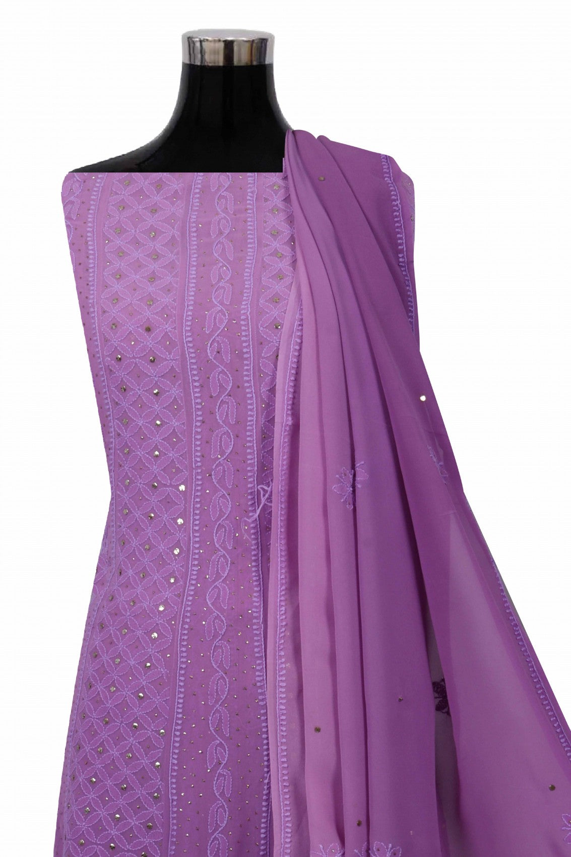 Ada Hand Embroidered Purple Ombre Shade Georgette Lucknowi Chikankari Semi-Stitched Anarkali Kurta Dupatta Set With Muqaish Work 01A207573