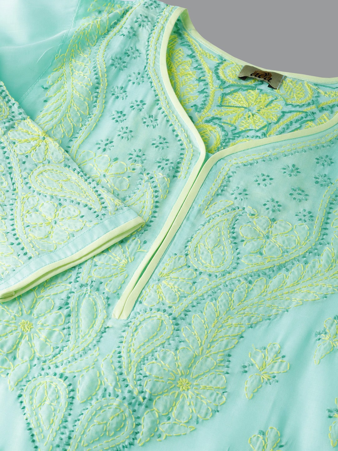 Ada Hand Embroidered Sea Green Cotton Lucknowi Chikankari Kurta with Palazzo Set A100020