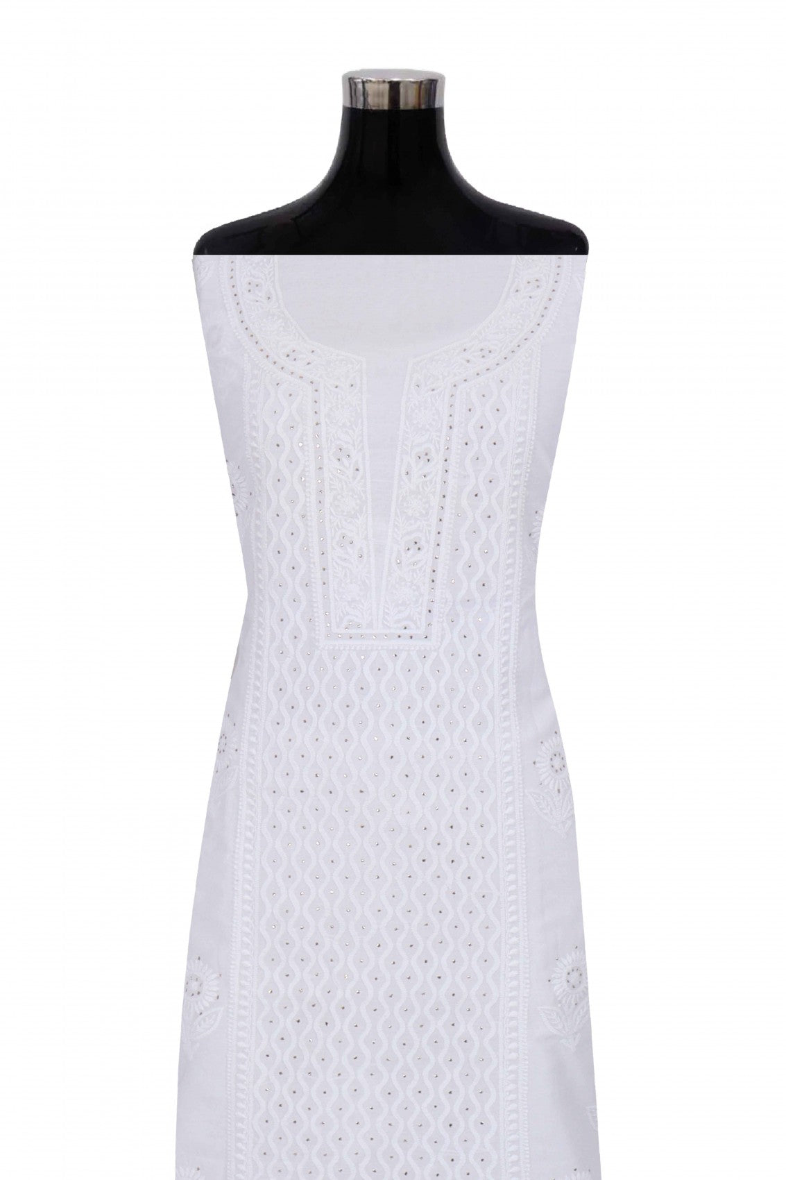 Ada Hand Embroidered White Cotton Lucknowi Chikankari Unstitched Suit Piece With Muqaish Work 01A259997