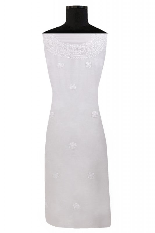 Ada Hand Embroidered White Pure Georgette Lucknowi Chikan Unstitched Kurta Dupatta Set A385943