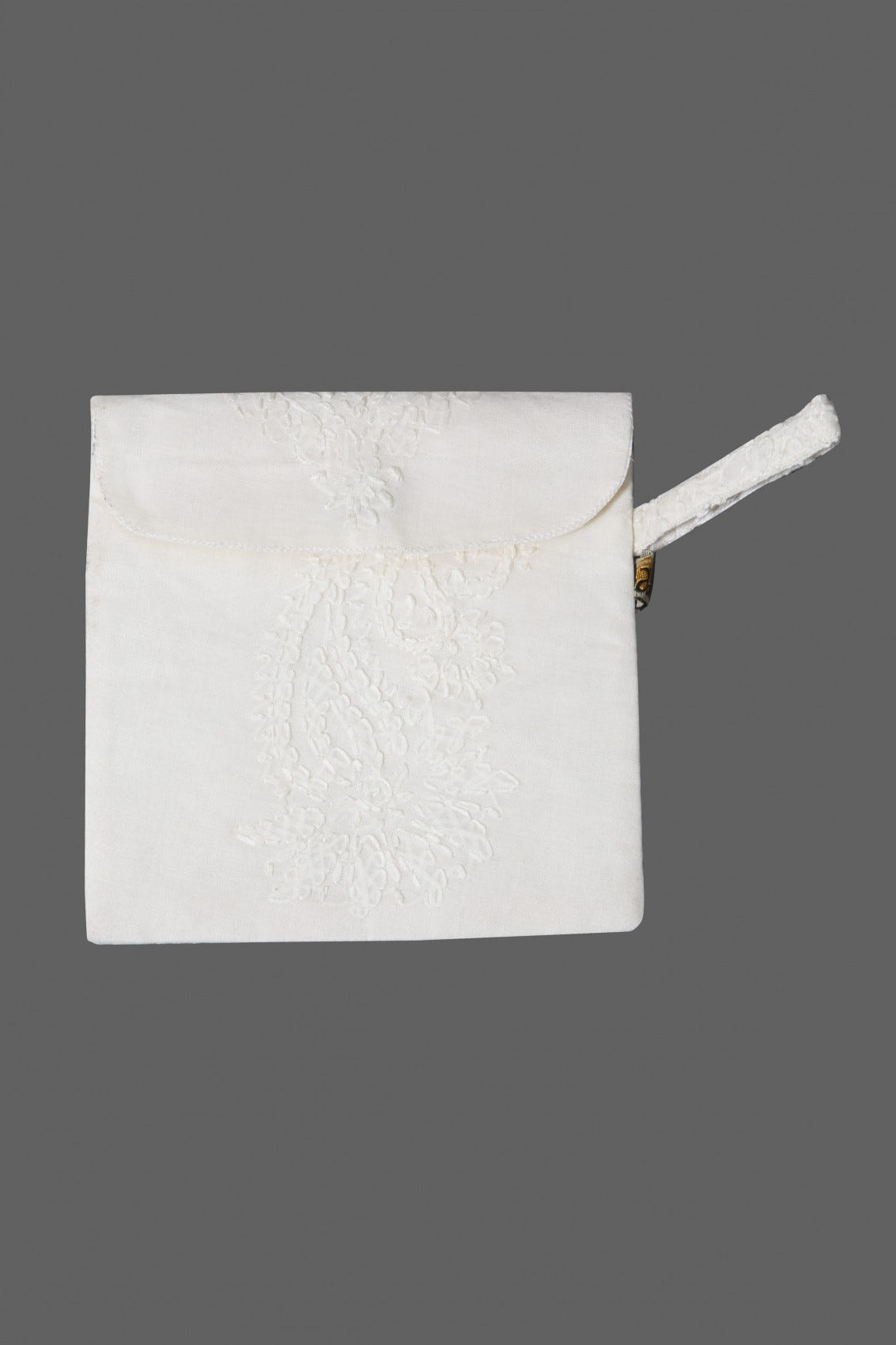 Ada Hand Embroidered Cream Cotton Lucknowi Chikankari Pouch 01A37371