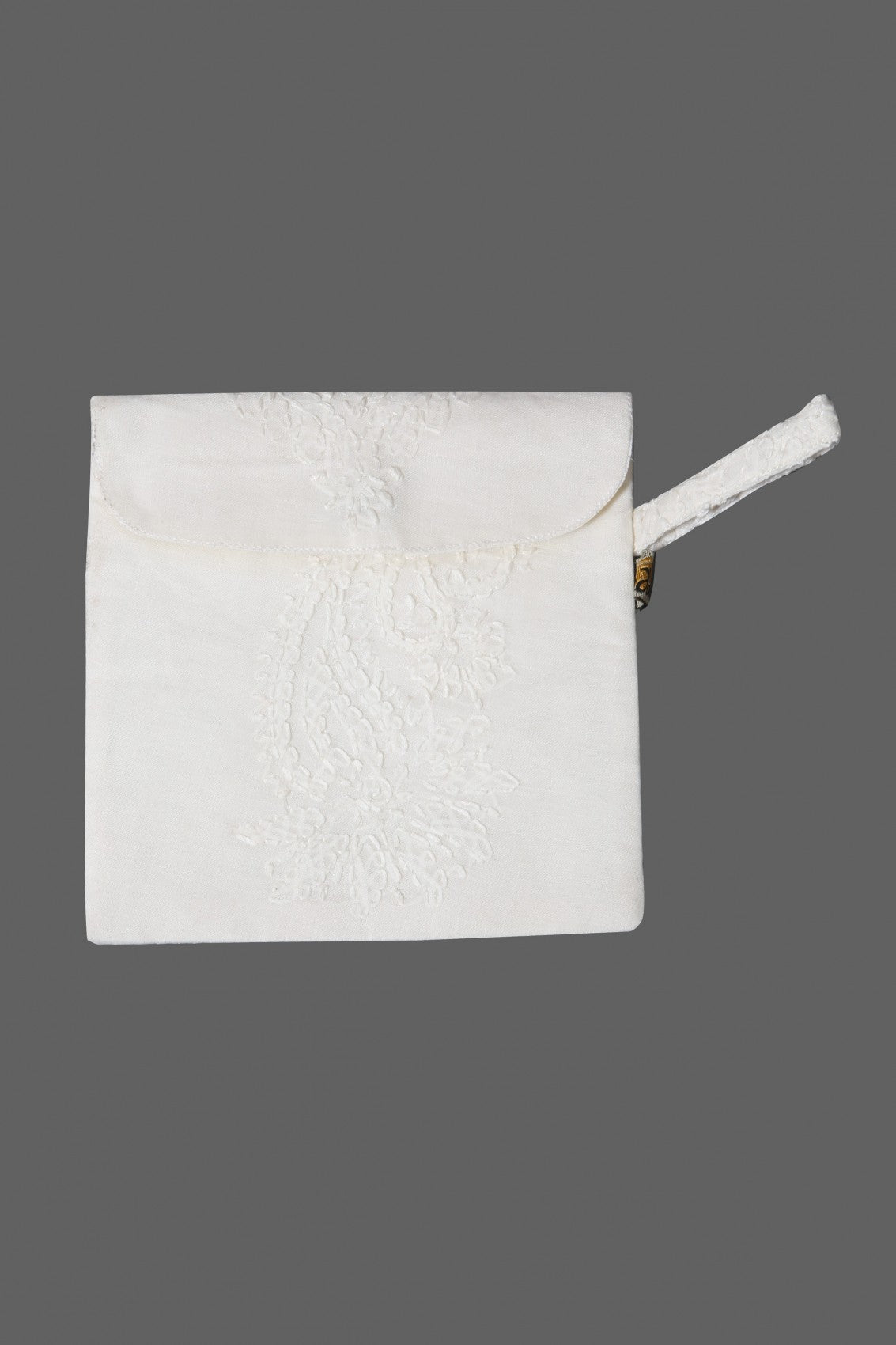 Ada Hand Embroidered Cream Cotton Lucknowi Chikankari Pouch 01A37371