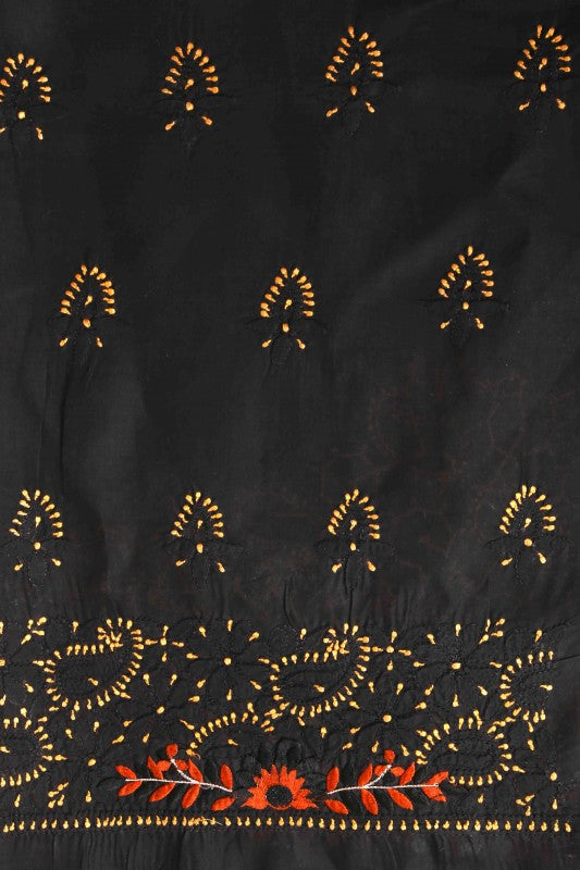 Ada Hand Embroidered Black Cotton Lucknowi Chikan Unstitched Suit Piece A211110