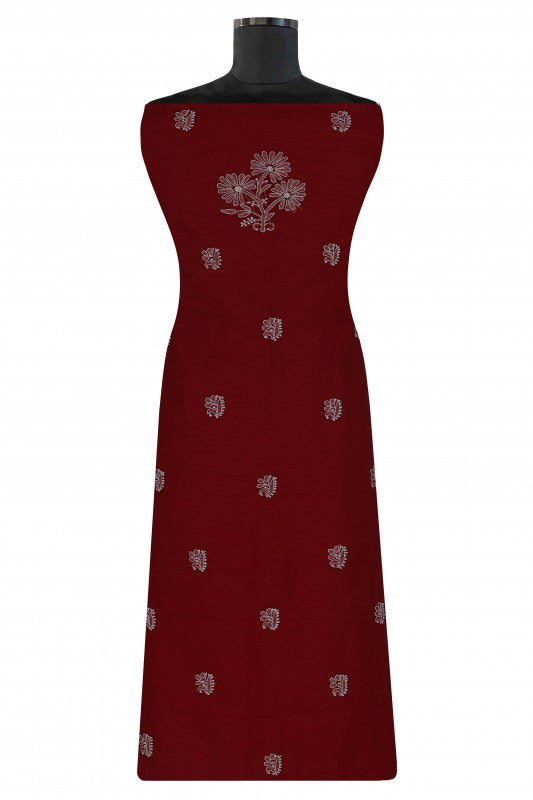Ada Hand Embroidered Maroon Georgette Lucknowi Chikan Unstitched Kurta Piece with Gota patti Work A175139