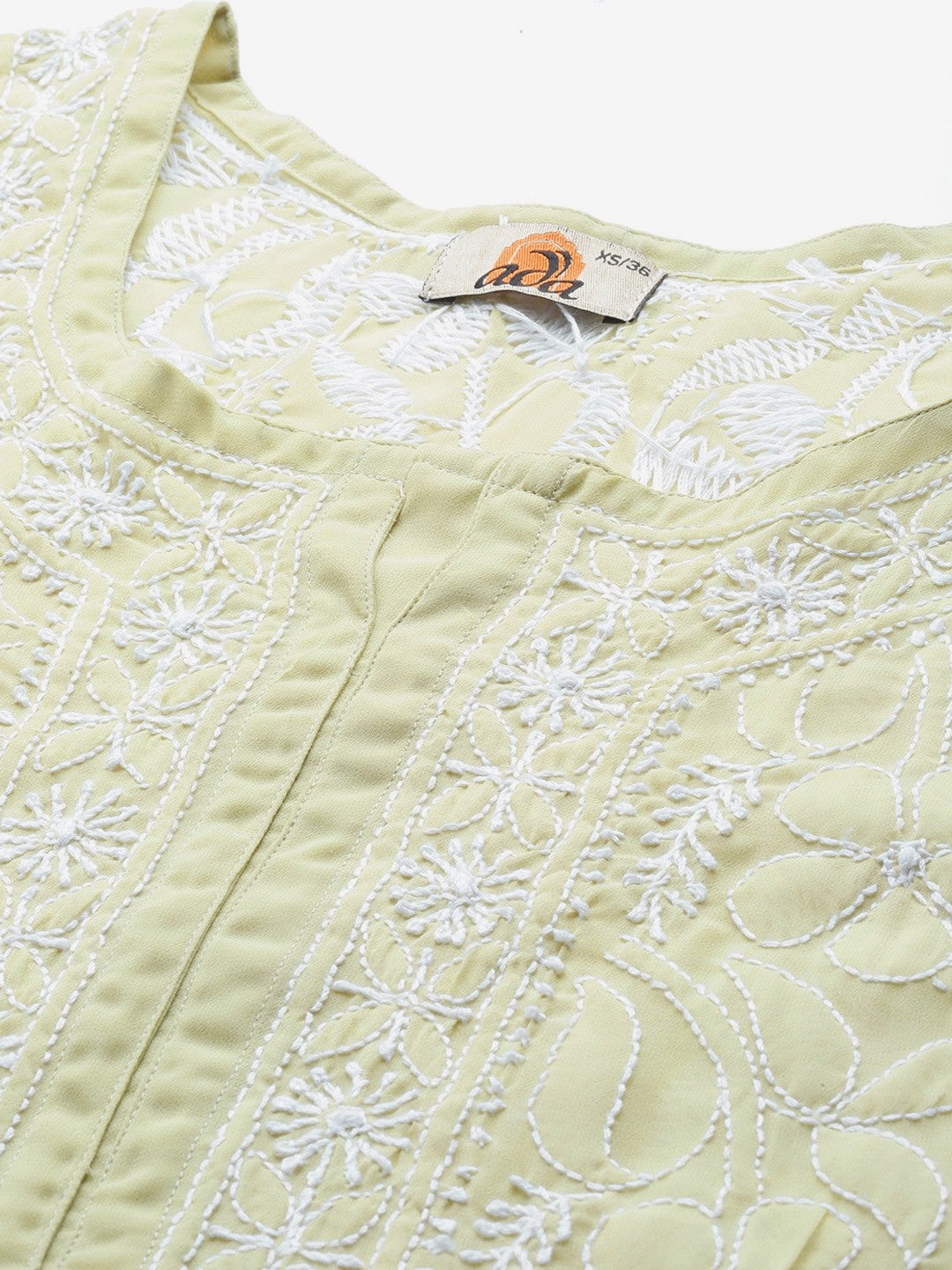 Ada Hand Embroidered Sage Green Georgette Lucknow Chikan Kurti A911121