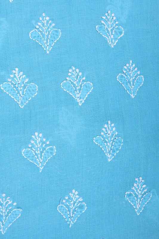 Ada Hand Embroidered Sky Blue Cotton Lucknowi Chikankari Unstitched Suit Piece A579448
