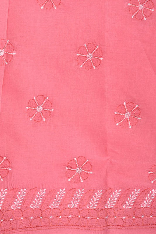 Ada Hand Embroidered Pink Cotton Lucknowi Chikankari Unstitched Suit Piece 01A1943