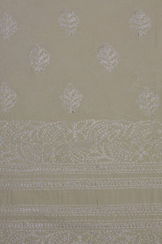 Ada Hand Embroidered Cream Cotton Lucknowi Chikan Unstitched Kurta Piece- A502197