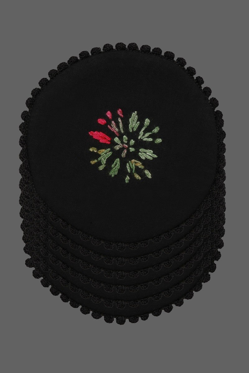 Ada Hand Embroidered Black Cotton Lucknowi Chikankari Table Coaster A604186