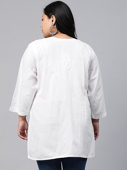 Ada Hand Embroidered White Cotton Lucknowi Chikankari Short Kurti A359765