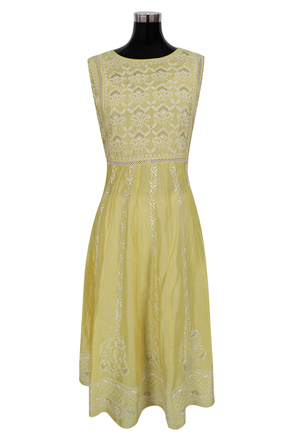 Ada Hand Embroidered Lemon Chanderi Lucknowi Chikankari Semi-Stitched Anarkali Kurta Dupatta Set With Zari Work 01A229767