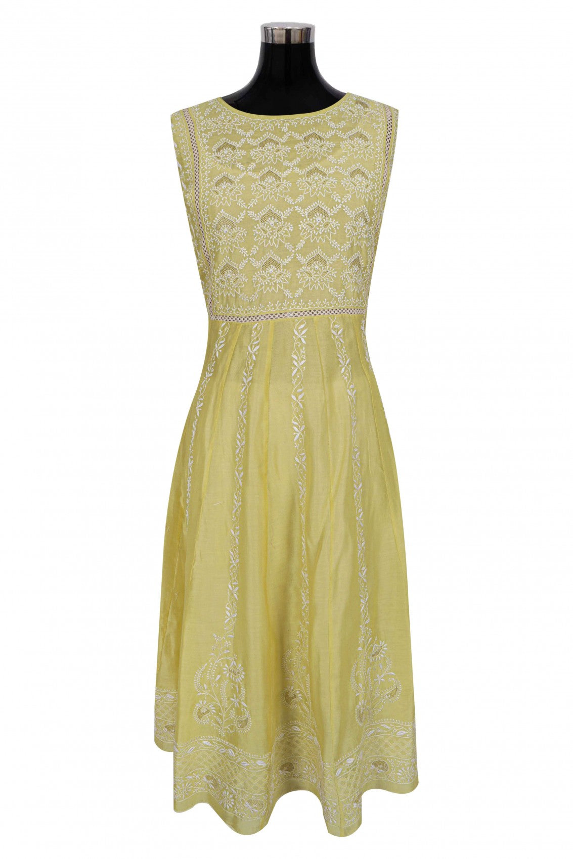 Ada Hand Embroidered Lemon Chanderi Lucknowi Chikankari Semi-Stitched Anarkali Kurta Dupatta Set With Zari Work 01A229767