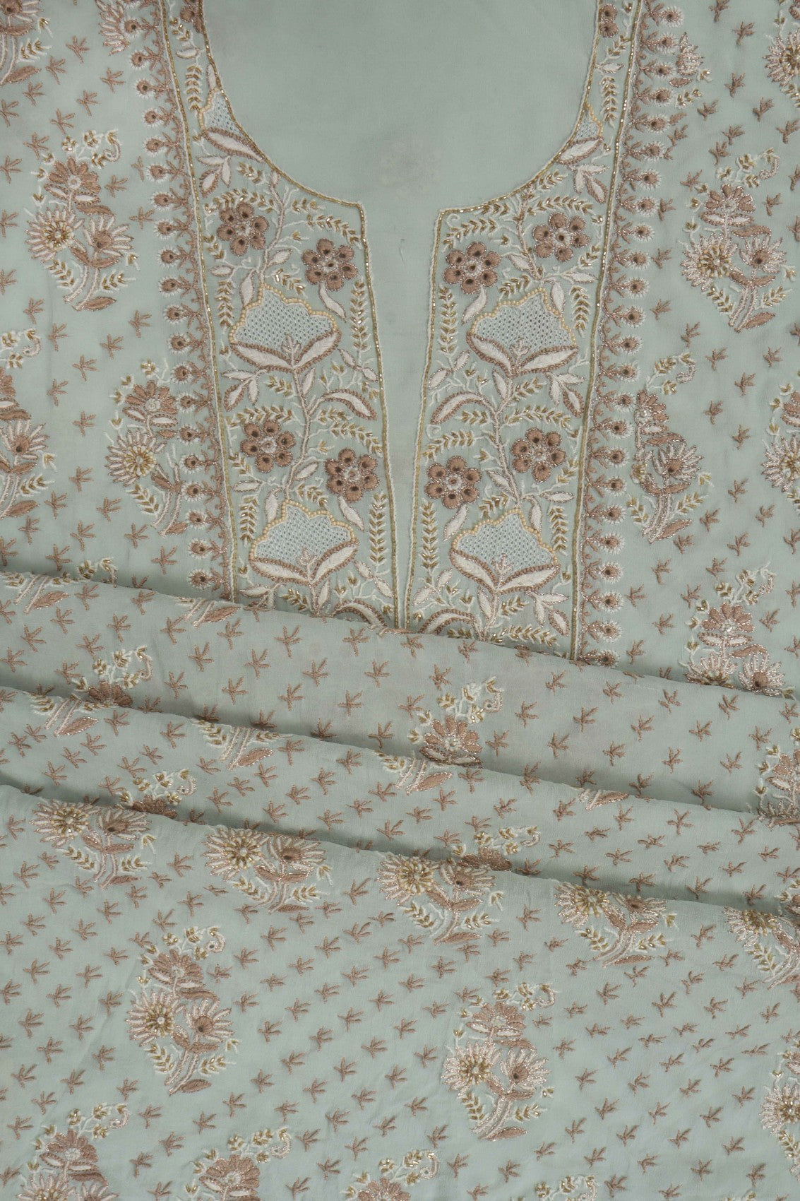 Ada Hand Embroidered Pastel Grey Pure Georgette Lucknowi Chikankari Unstitched Suit Piece With Cutdana Work A178232