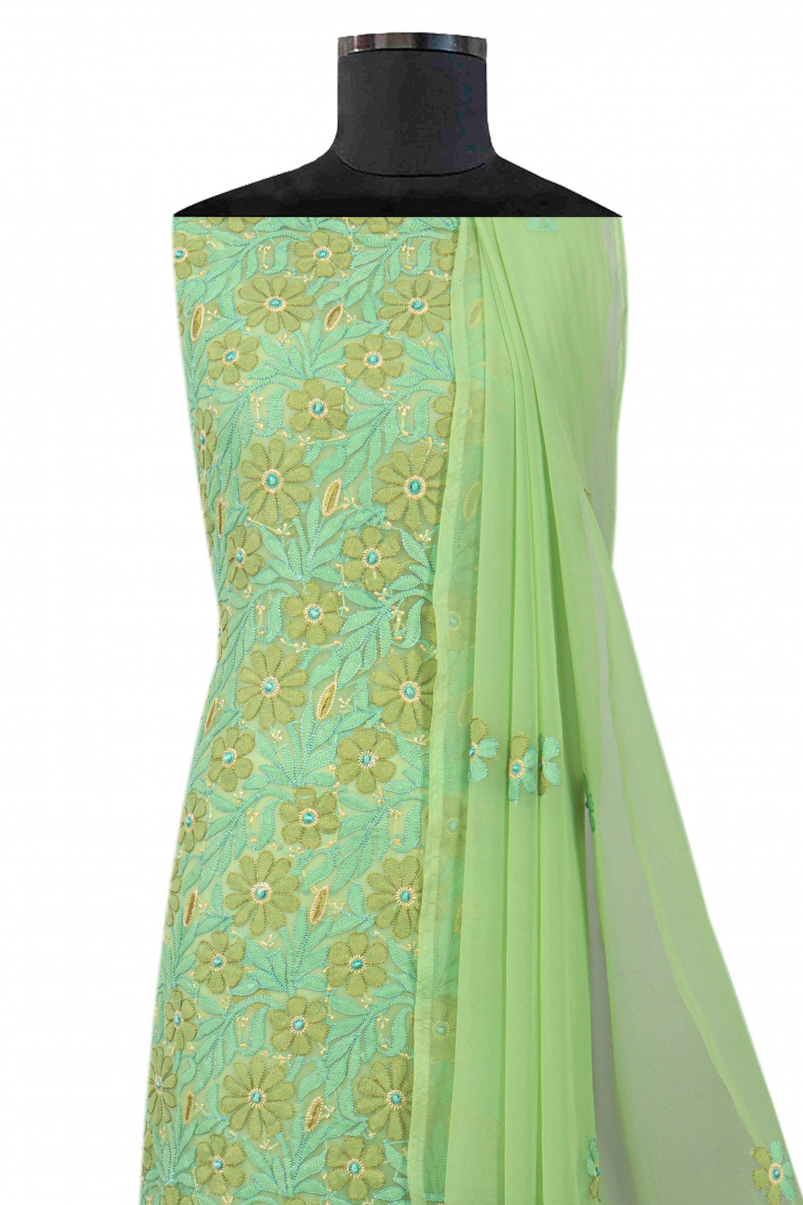 Ada Hand Embroidered Lime Green Georgette Lucknowi Chikankari Unstitched Suit Piece 01A172858